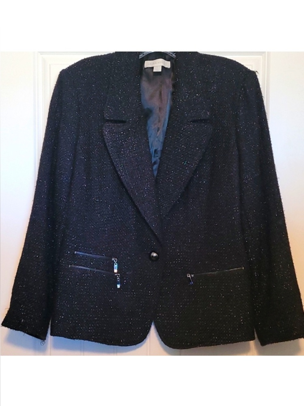 Laura Ashley Single Button Blazer Carrier Black Silver Metallic Shimmer Size M